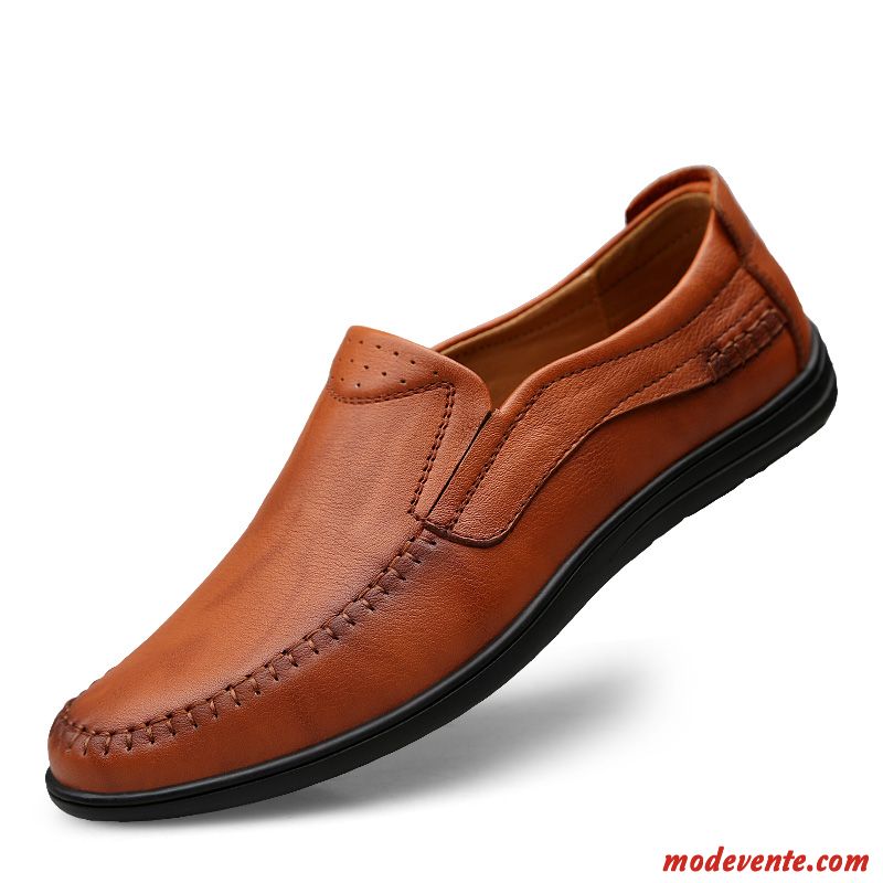 Mocassins Homme Chaussures En Cuir Cuir Véritable Slip-on Décontractée Printemps Semelle Doux Noir