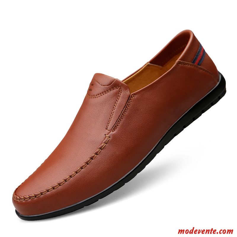 Mocassins Homme Chaussures En Cuir Dessus Cuir Décontractée Slip-on Printemps Flâneurs Marron