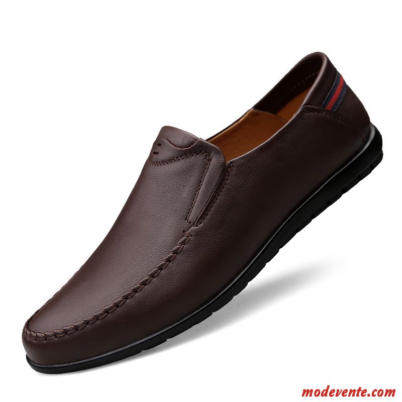 Mocassins Homme Chaussures En Cuir Dessus Cuir Décontractée Slip-on Printemps Flâneurs Marron