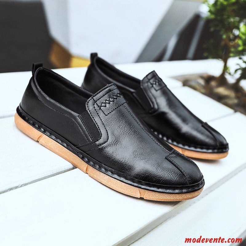 Mocassins Homme Chaussures En Cuir Décontractée Slip-on Respirant Été Tendance Noir