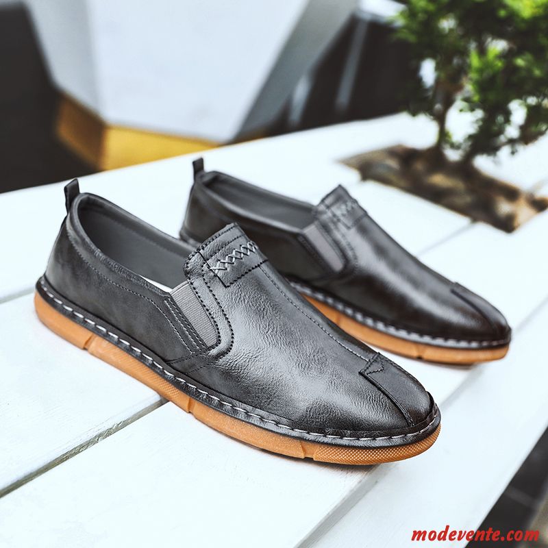 Mocassins Homme Chaussures En Cuir Décontractée Slip-on Respirant Été Tendance Noir