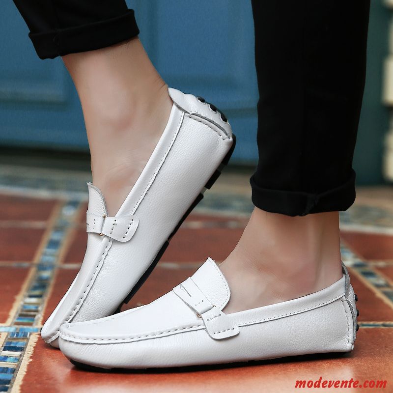 Mocassins Homme Chaussures En Cuir Décontractée Tendance Angleterre Mode L'automne Blanc