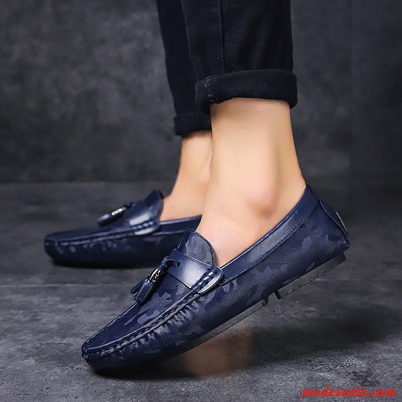 Mocassins Homme Chaussures En Cuir Flâneurs Printemps Tous Les Assortis Décontractée Semelle Doux Bleu Marin