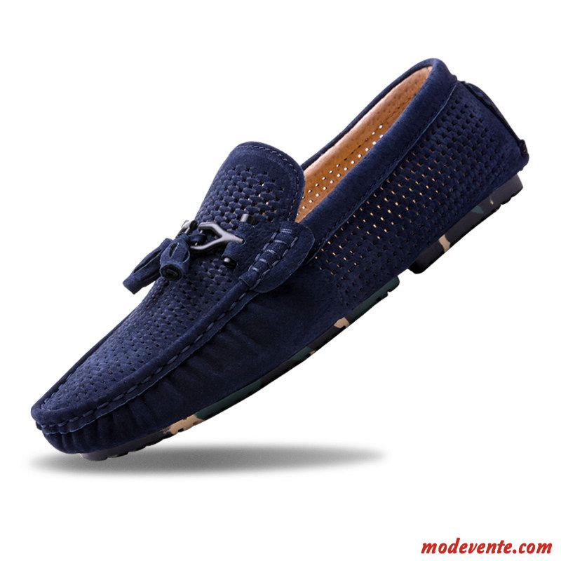 Mocassins Homme Chaussures En Cuir Net Tendance Été Décontractée Tous Les Assortis Bleu Marin