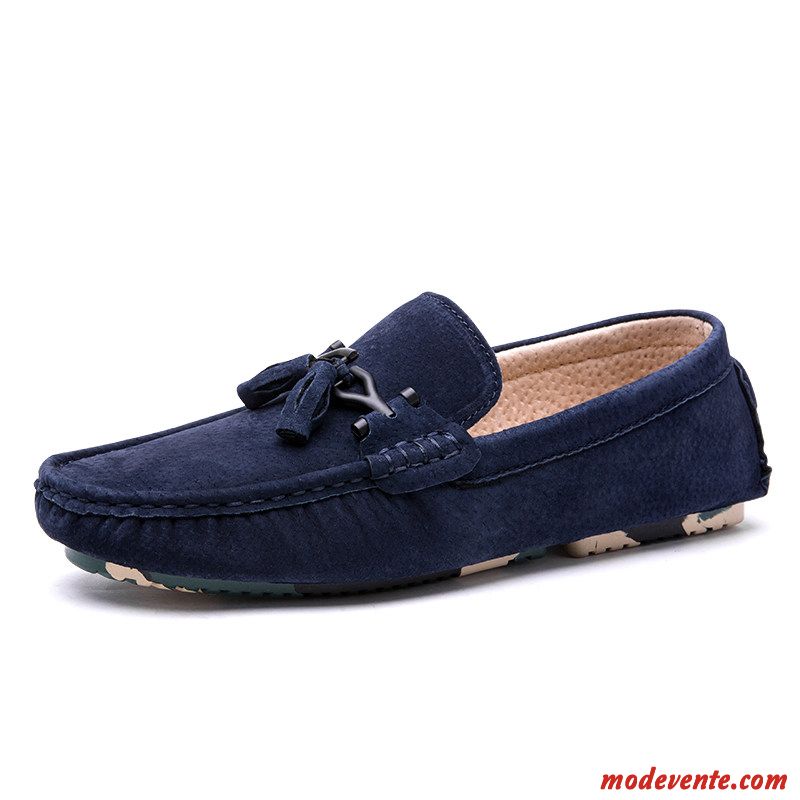 Mocassins Homme Chaussures En Cuir Net Tendance Été Décontractée Tous Les Assortis Bleu Marin