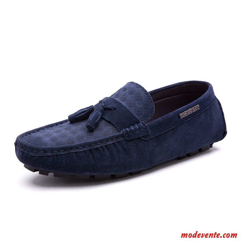 Mocassins Homme Chaussures En Cuir Net Tendance Été Décontractée Tous Les Assortis Bleu Marin