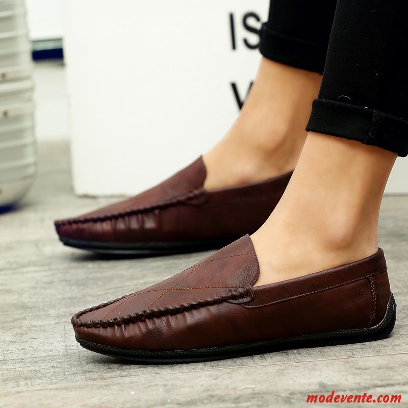 Mocassins Homme Chaussures En Cuir Printemps Tendance Flâneurs Décontractée Personnalité Rouge Brun