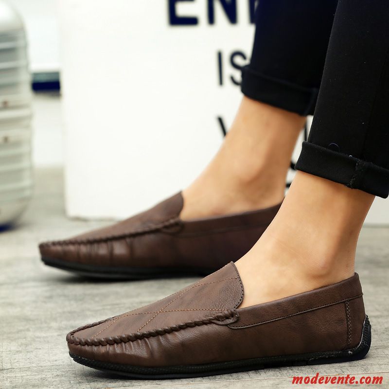 Mocassins Homme Chaussures En Cuir Printemps Tendance Flâneurs Décontractée Personnalité Rouge Brun