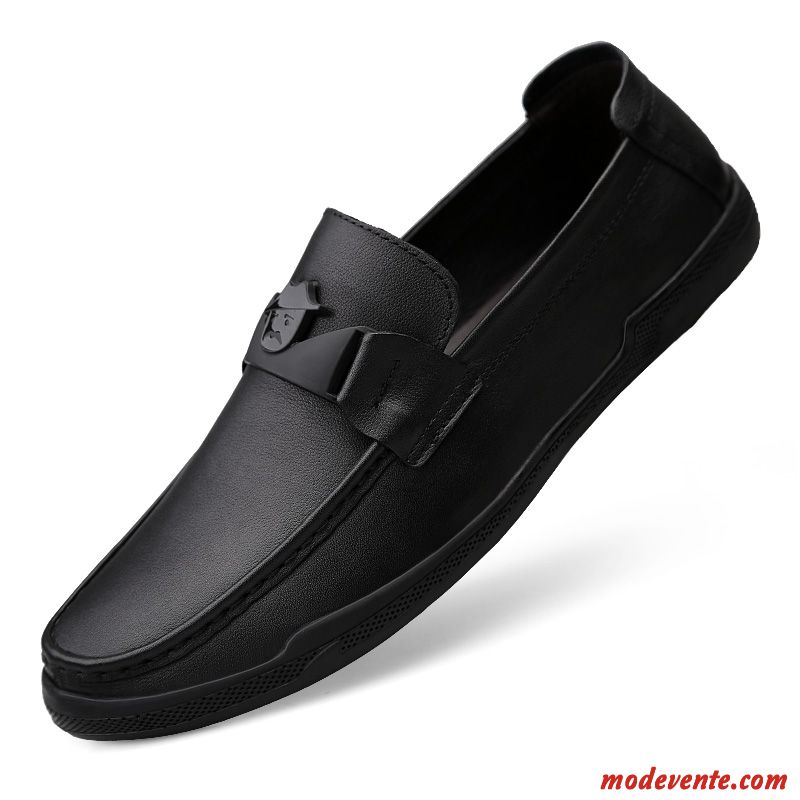 Mocassins Homme Chaussures En Cuir Respirant Flâneurs De Boîtier Jeunesse Tendance Noir