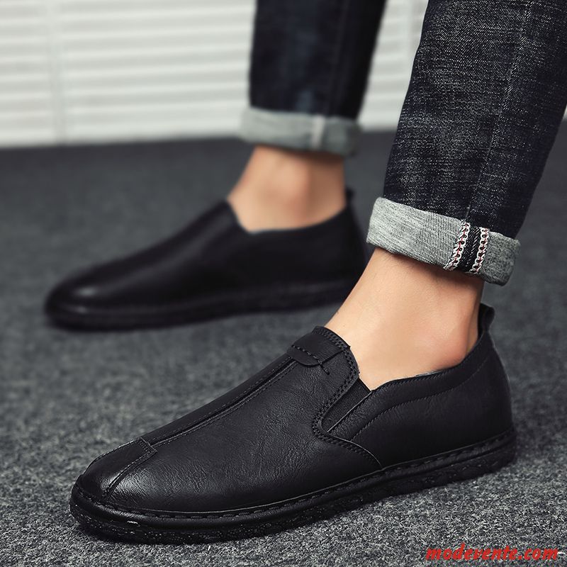 Mocassins Homme Chaussures En Cuir Tous Les Assortis Tendance Décontractée Angleterre Printemps Rouge