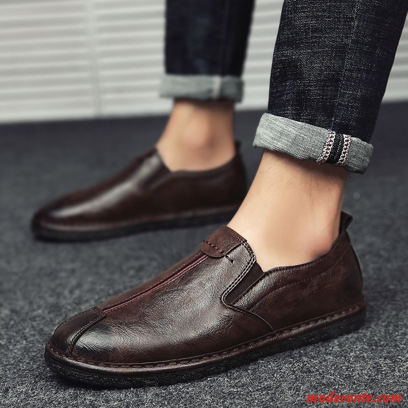 Mocassins Homme Chaussures En Cuir Tous Les Assortis Tendance Décontractée Angleterre Printemps Rouge