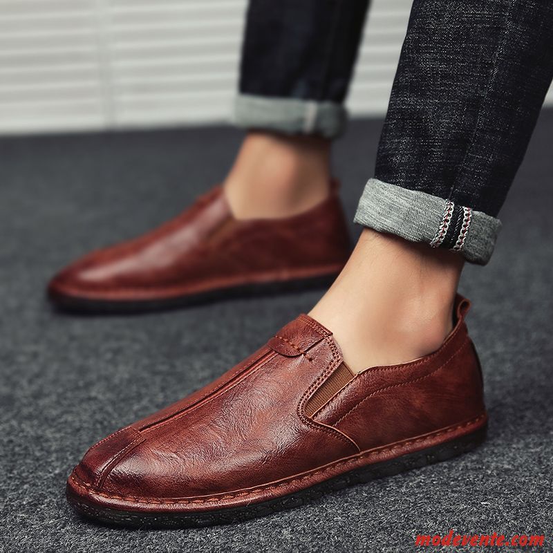 Mocassins Homme Chaussures En Cuir Tous Les Assortis Tendance Décontractée Angleterre Printemps Rouge