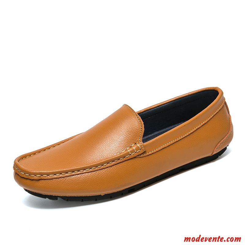 Mocassins Homme Conduite Décontractée Flâneurs Slip-on Personnalité Cuir Véritable Blanc