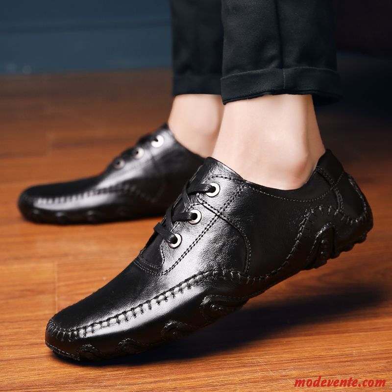 Mocassins Homme Creux Guipure Plates Chaussures En Cuir Décontractée Respirant Été Marron