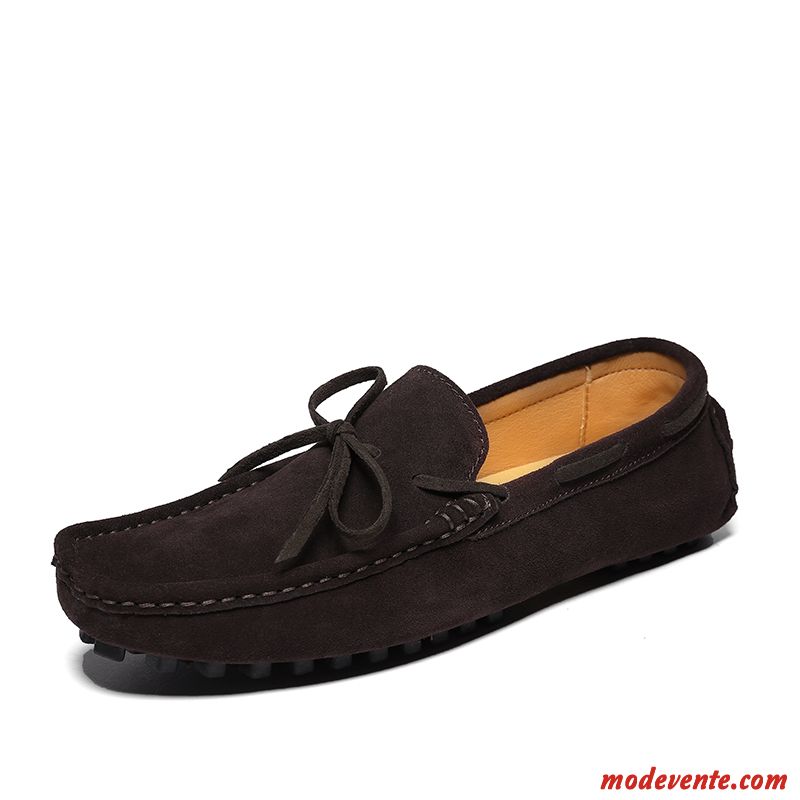 Mocassins Homme Cuir Véritable Angleterre Décontractée Tous Les Assortis Tendance Personnalité Marron Foncé