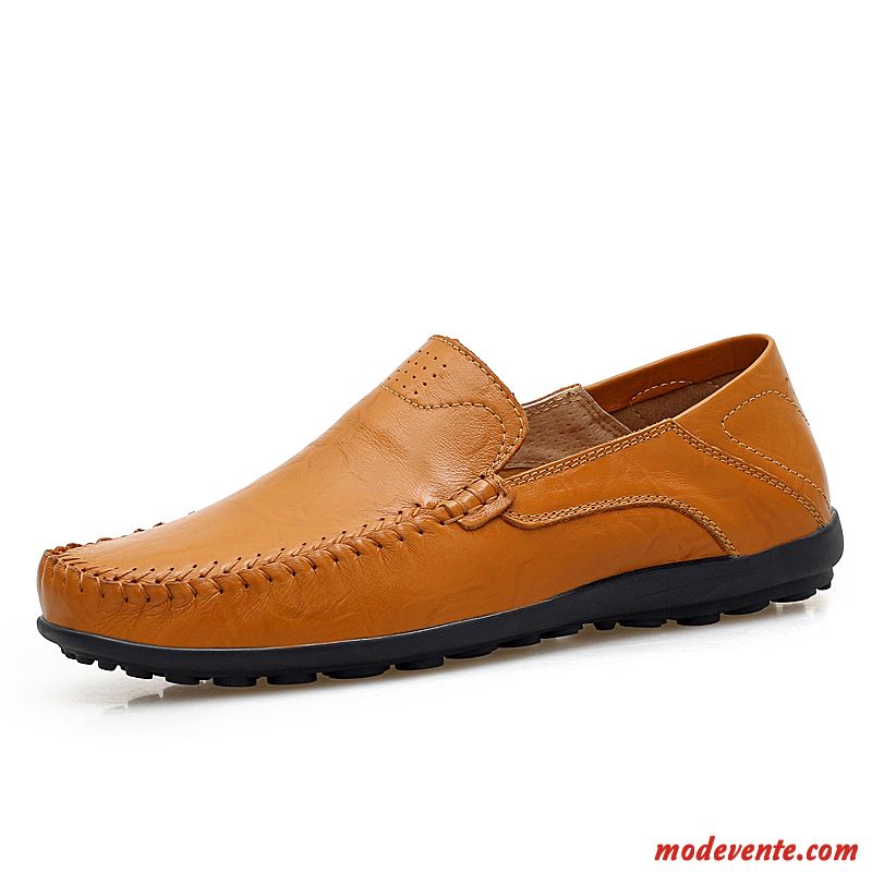 Mocassins Homme Cuir Véritable Chaussures En Cuir Décontractée Conduire Angleterre Été Jaune Brun