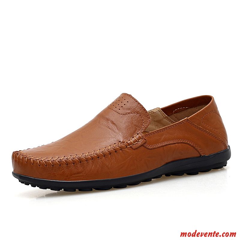 Mocassins Homme Cuir Véritable Chaussures En Cuir Décontractée Conduire Angleterre Été Jaune Brun