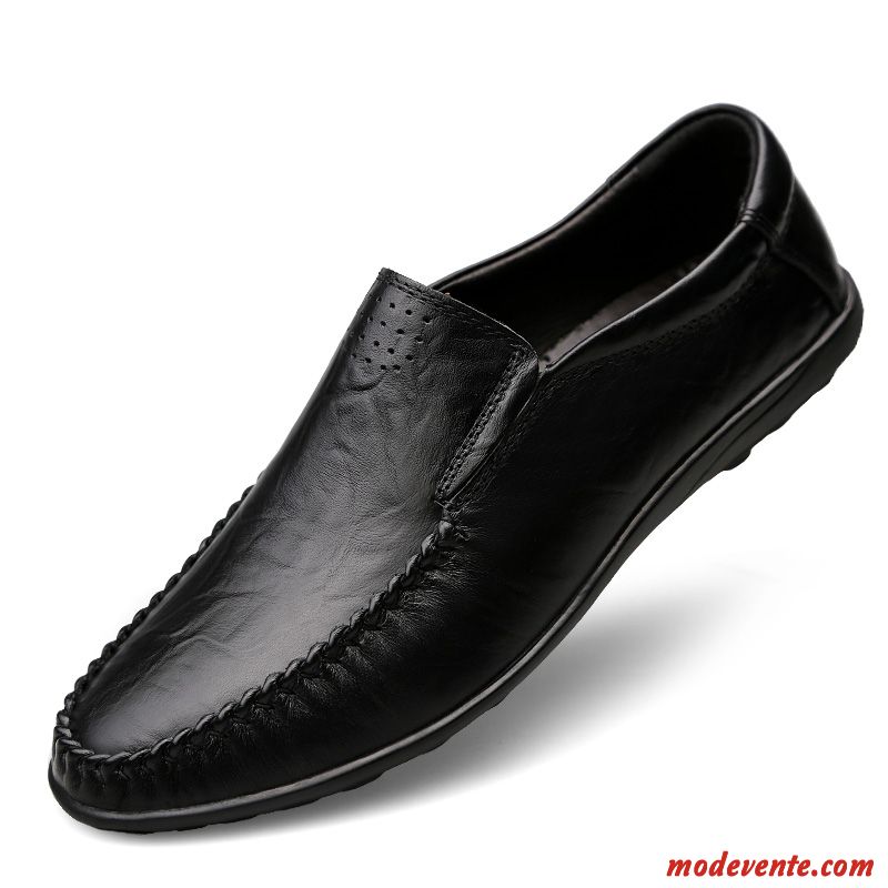 Mocassins Homme Cuir Véritable Décontractée Flâneurs Derbies Slip-on Été Noir