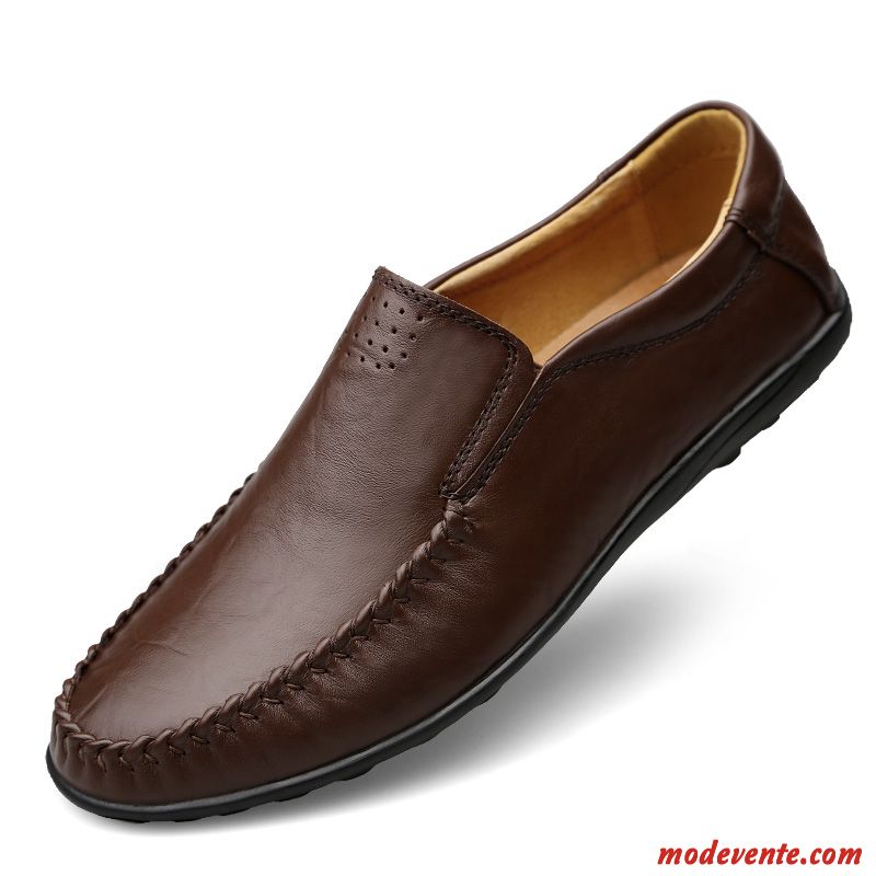 Mocassins Homme Cuir Véritable Décontractée Flâneurs Derbies Slip-on Été Noir