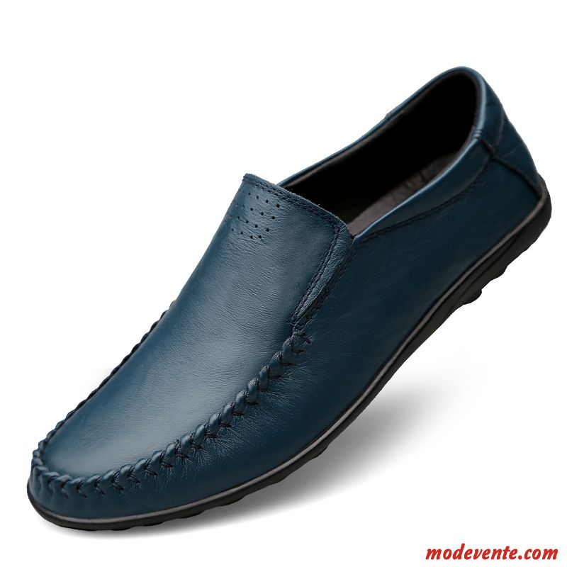 Mocassins Homme Cuir Véritable Décontractée Flâneurs Derbies Slip-on Été Noir