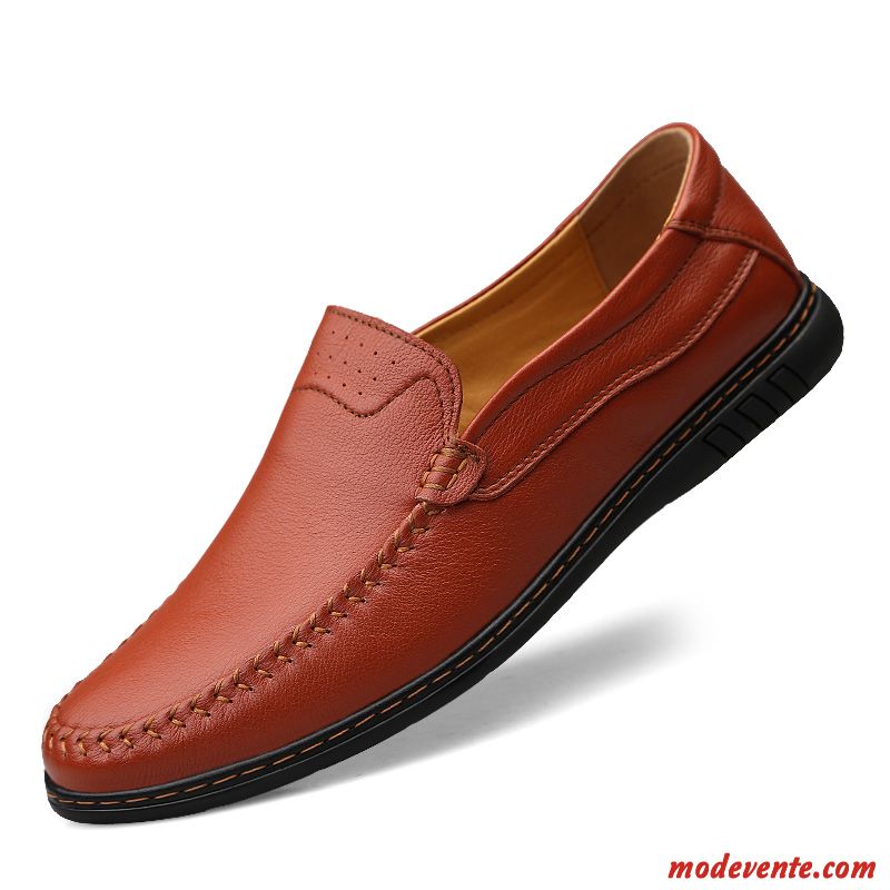 Mocassins Homme Cuir Véritable Décontractée Été Dessus Cuir Jeunesse Chaussures En Cuir Rouge Brun