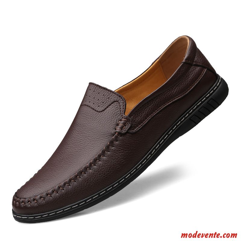 Mocassins Homme Cuir Véritable Décontractée Été Dessus Cuir Jeunesse Chaussures En Cuir Rouge Brun