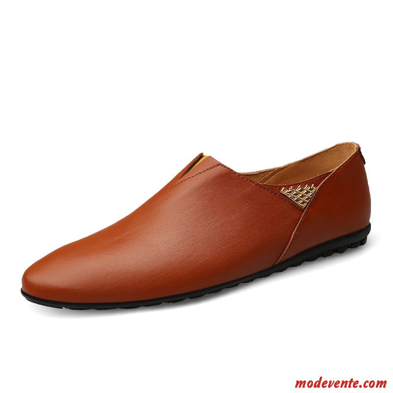 Mocassins Homme Cuir Véritable En Cuir Tous Les Assortis Semelle Doux Tendance L'automne Jaune Marron