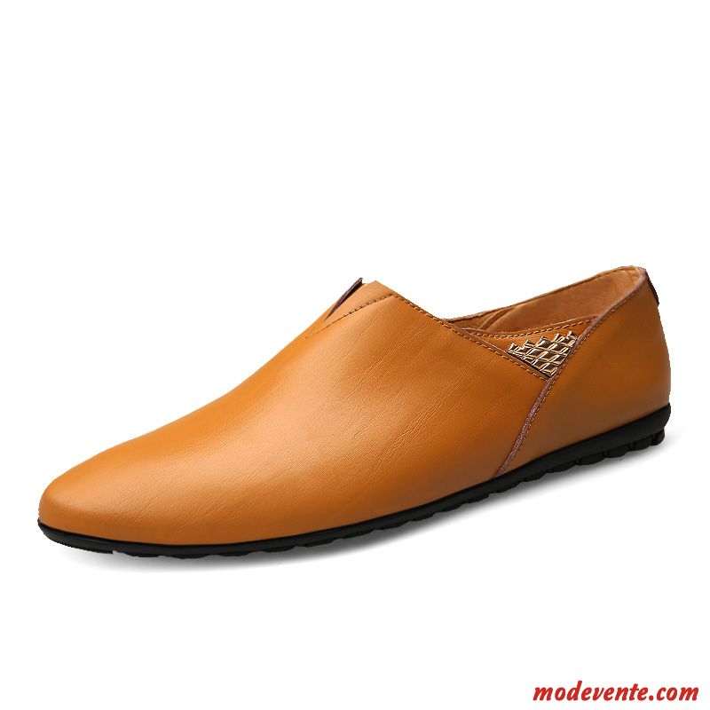 Mocassins Homme Cuir Véritable En Cuir Tous Les Assortis Semelle Doux Tendance L'automne Jaune Marron