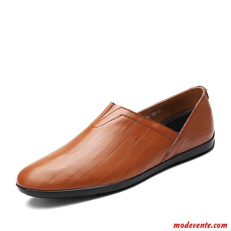 Mocassins Homme Cuir Véritable En Cuir Tous Les Assortis Semelle Doux Tendance L'automne Jaune Marron