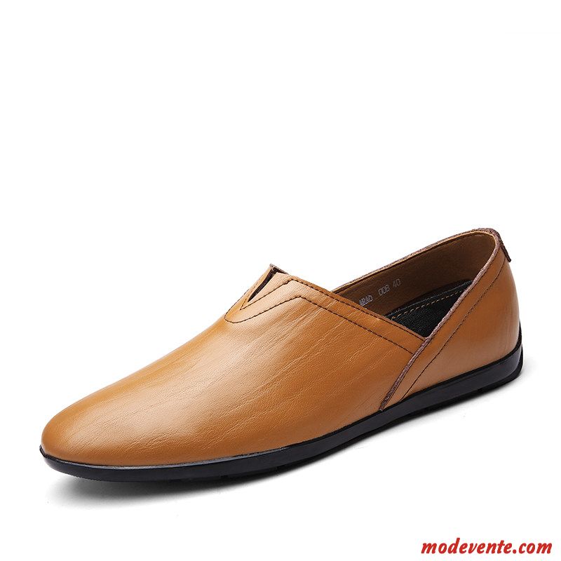 Mocassins Homme Cuir Véritable En Cuir Tous Les Assortis Semelle Doux Tendance L'automne Jaune Marron