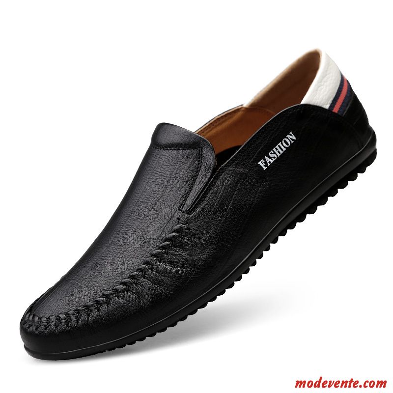 Mocassins Homme Cuir Véritable Flâneurs Tendance Décontractée Semelle Doux Printemps Noir