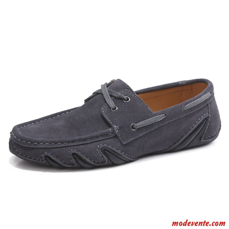 Mocassins Homme Cuir Véritable Personnalité Décontractée Respirant Tendance Chaussures De Conduite Gris