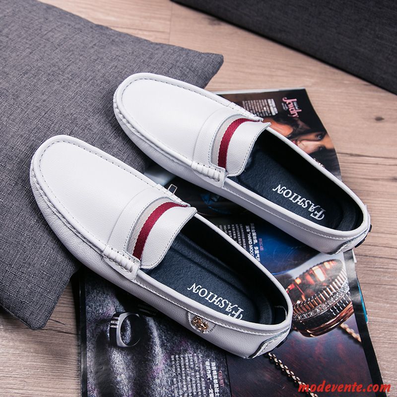 Mocassins Homme Cuir Véritable Printemps Tous Les Assortis En Cuir Jeunesse Chaussures En Cuir Blanc