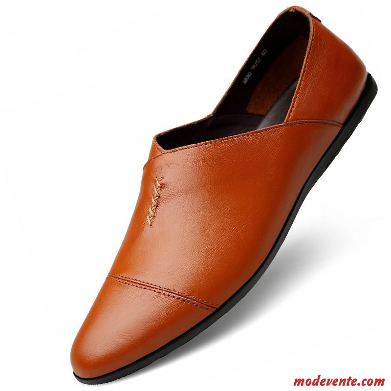 Mocassins Homme Cuir Véritable Semelle Doux Respirant Chaussures En Cuir Travailler Tendance Jaune