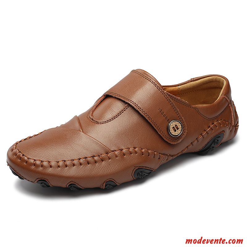 Mocassins Homme Cuir Véritable Slip-on Décontractée Chaussures En Cuir Tous Les Assortis Été Marron