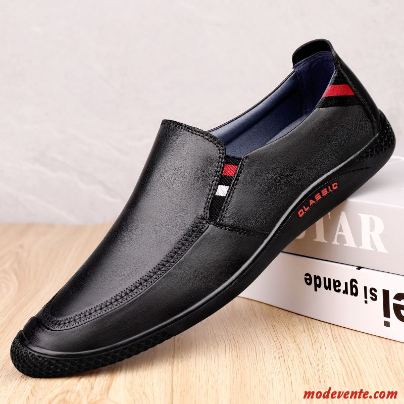 Mocassins Homme Cuir Véritable Slip-on Flâneurs Chaussures En Cuir Angleterre Décontractée Noir