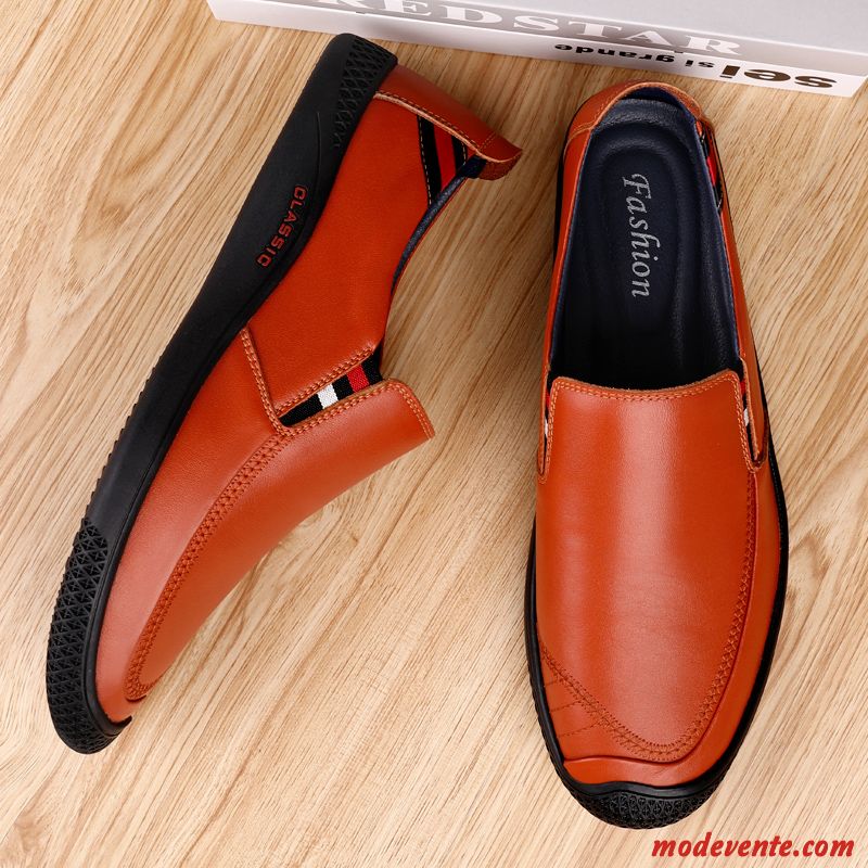 Mocassins Homme Cuir Véritable Slip-on Flâneurs Chaussures En Cuir Angleterre Décontractée Noir