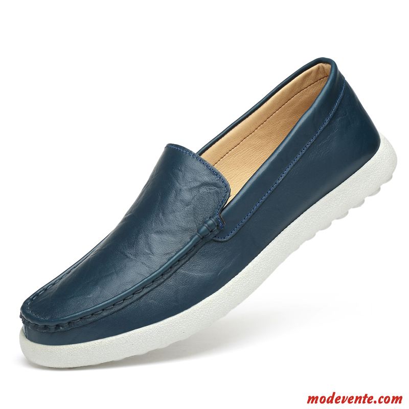 Mocassins Homme Cuir Véritable Tendance Décontractée Été Respirant Chaussures En Cuir Bleu Noir