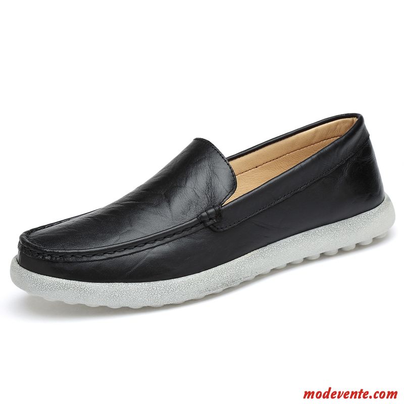 Mocassins Homme Cuir Véritable Tendance Décontractée Été Respirant Chaussures En Cuir Bleu Noir