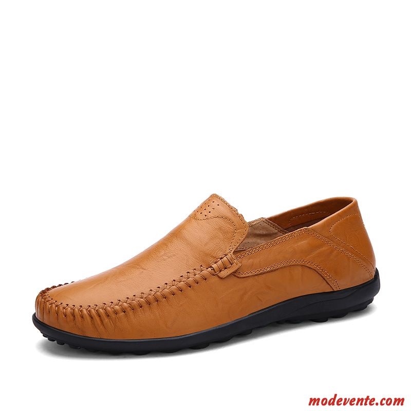 Mocassins Homme Cuir Véritable Tendance Personnalité Décontractée Chaussures En Cuir Tous Les Assortis Jaune