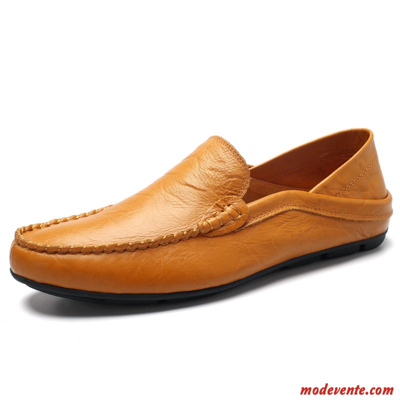 Mocassins Homme Cuir Véritable Tendance Personnalité Décontractée Chaussures En Cuir Tous Les Assortis Jaune