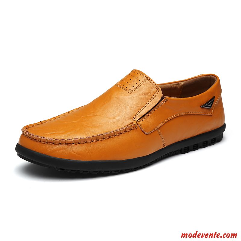 Mocassins Homme Cuir Véritable Tendance Personnalité Décontractée Chaussures En Cuir Tous Les Assortis Jaune