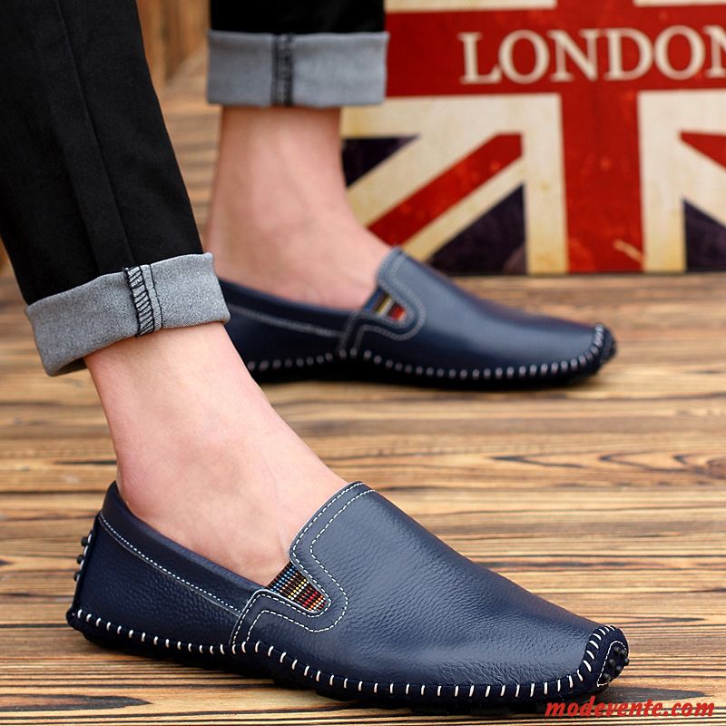 Mocassins Homme Cuir Véritable Tous Les Assortis Tendance Flâneurs Décontractée Chaussures En Cuir Bleu