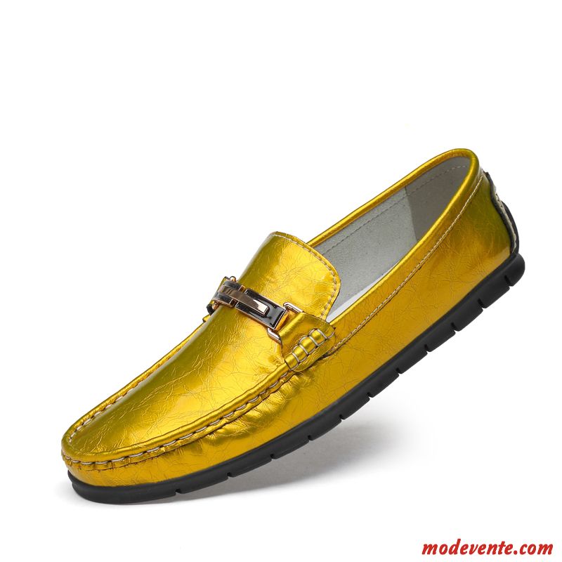 Mocassins Homme Cuir Véritable Été Angleterre Tendance Décontractée Slip-on Jaune