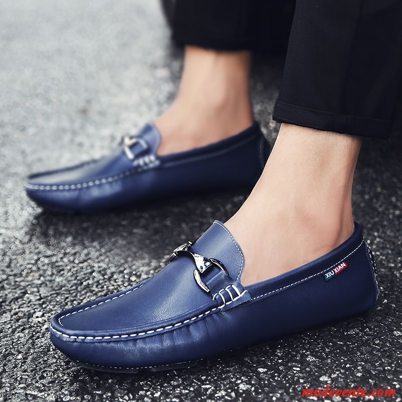 Mocassins Homme Décontractée Angleterre Chaussures En Cuir Personnalité L'automne Tous Les Assortis Bleu Marin