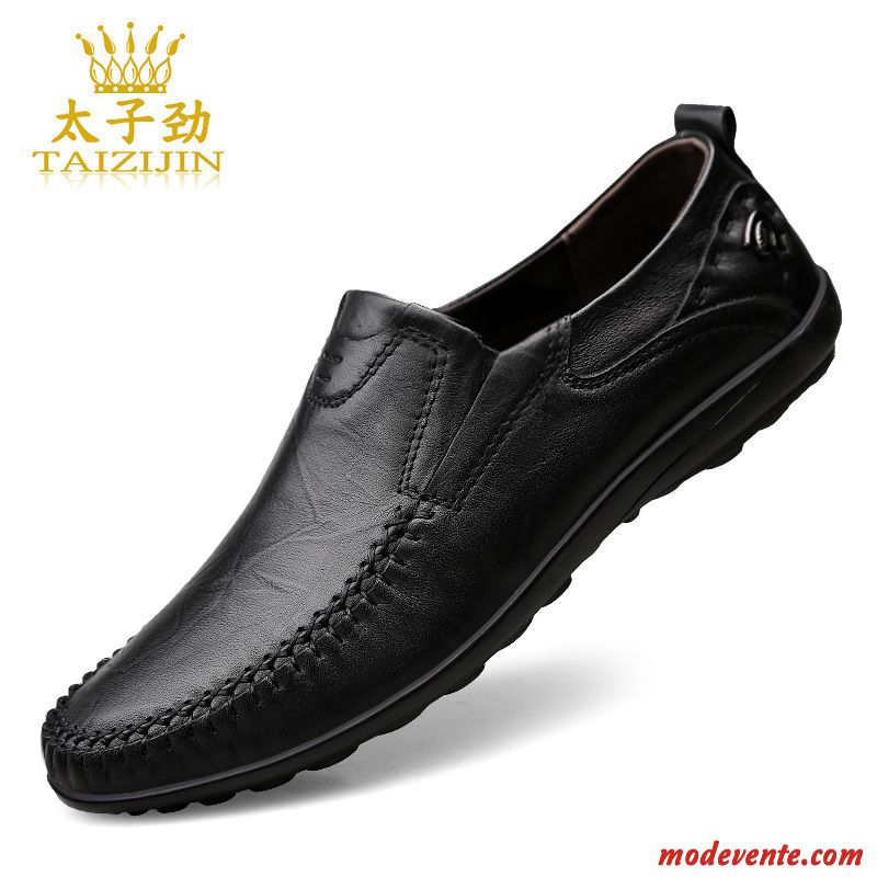 Mocassins Homme Décontractée Chaussures En Cuir Entreprise Costume Formel Cuir Véritable Été Noir