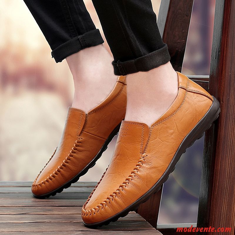 Mocassins Homme Décontractée Chaussures En Cuir Semelle Doux Tous Les Assortis Cuir Véritable Noir