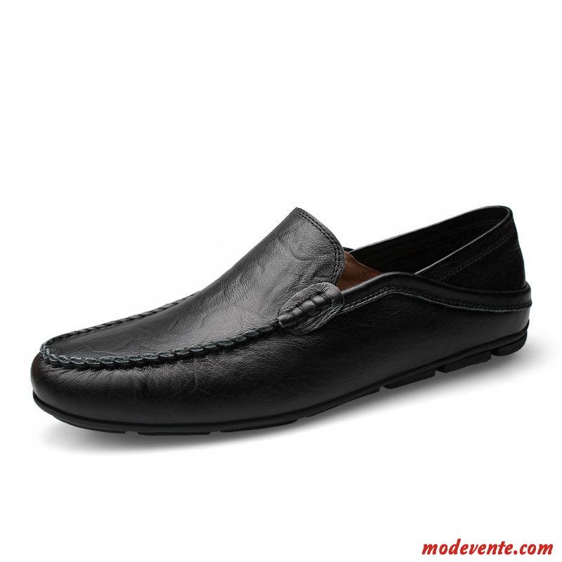 Mocassins Homme Décontractée Chaussures En Cuir Semelle Doux Tous Les Assortis Cuir Véritable Noir