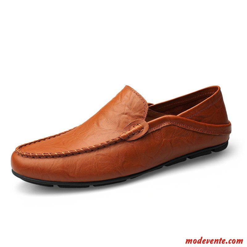 Mocassins Homme Décontractée Chaussures En Cuir Semelle Doux Tous Les Assortis Cuir Véritable Noir