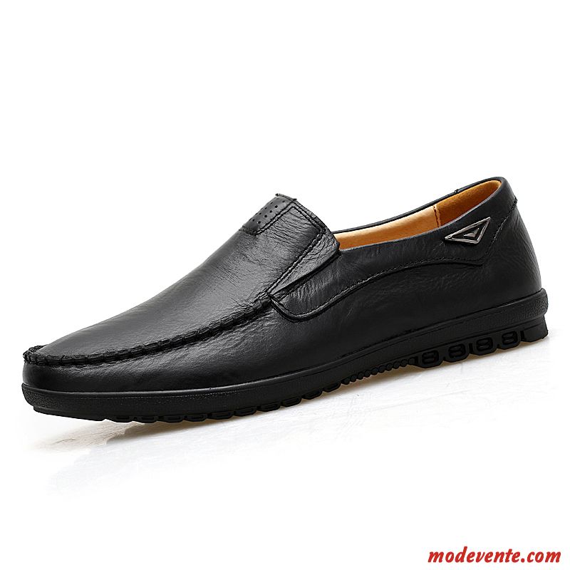 Mocassins Homme Décontractée Chaussures En Cuir Semelle Doux Tous Les Assortis Cuir Véritable Noir